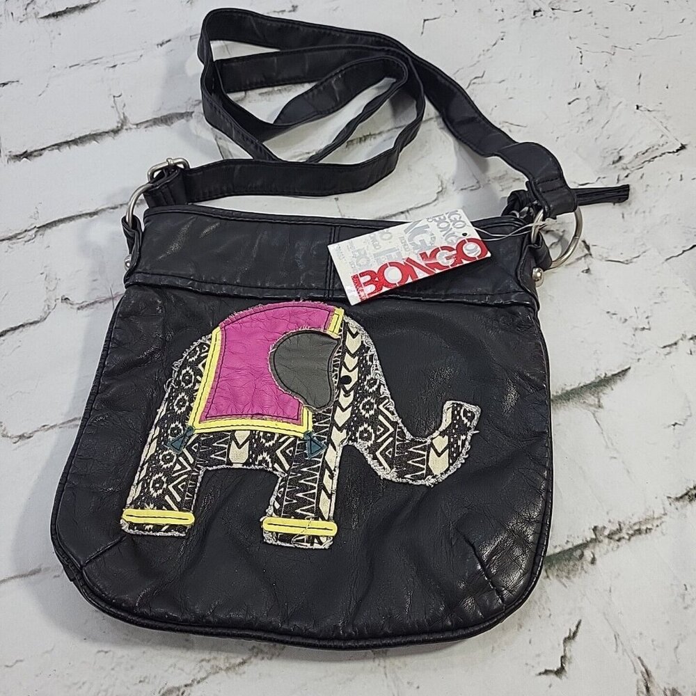 Bongo Vintage Y2k Crossbody Bag Black with Elephant Applique New With Tags